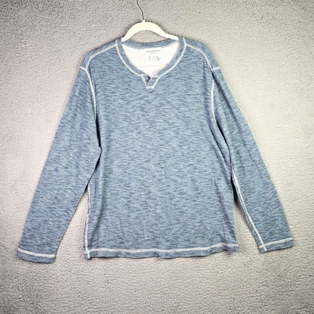 Tommy Bahama Fortuna Flip Abaco Mens Blue Large Reversible Pullover Logo Cotton